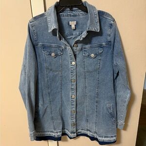 LOGO Lori Goldstein Blue Denim Jacket Button Down Faux Pockets Sz 16 46x30